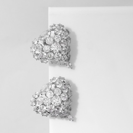 Earrings with rhinestones "Heart" flash, white color in silver-1