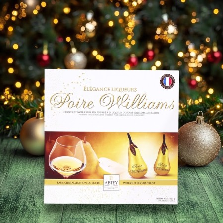 New Year. Figure chocolate Elegance Poire Williams, with the Poire Williams liquor, Assorted 20 g