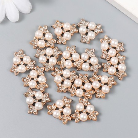 Decor for creativity plastic, rhinestones "3 pearls with leaves" set of 15 pcs 2x2 cm-2