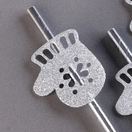Pipe for cocktail "mittens", in the set 6 pcs., Silver-2