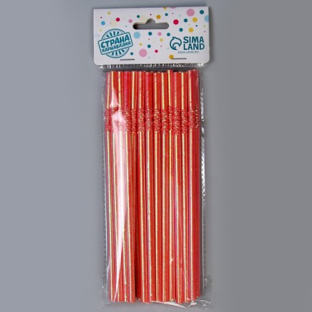 Cocktail tubes with corrugation, in a set 25 pieces, pink color