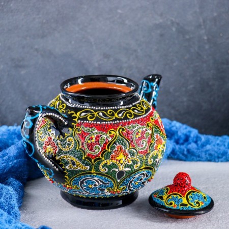 Rishtan ceramics "Samarkand", 1 l, multi -colored mix-2