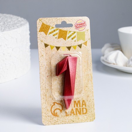 Candle in the Cake "Fine", number "1", red metallic, 6.5 cm-2