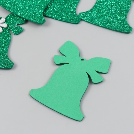 Decor "Bell with flower" 5x6 cm green set 6 pcs foom glitter-1