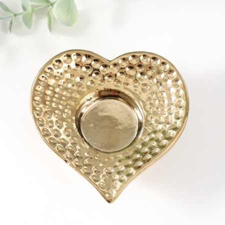 Ceramics candlestick per 1 candle "Heart" d = 4 cm gold 10.2x10.2x4.3 cm-5