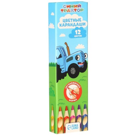 Colored pencils, 12 colors, trihedral, blue tractor-1