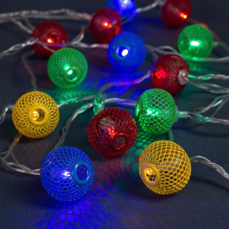 Girland “thread” 4 m with nozzles “ball mesh”, ip20, transparent thread, 20 LED, glow of multi, 8 modes, 220 V