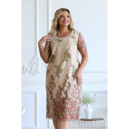 Women's dress, size 52, beige color, red-4