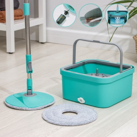 Mop with spin and bucket, microfiber nozzle, compact