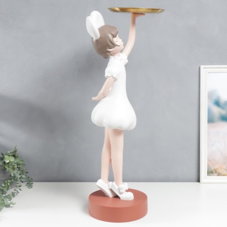 Souvenir Polystone stand "Baby with ears, in a white dress with a dish" 81x40x40 cm-1