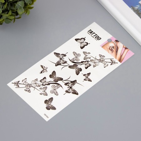 Tattoo on the body Black "Branch of butterflies" 10x20.5 cm-1