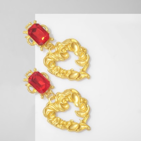 Earrings "Heart" Athens, red color in gold-1