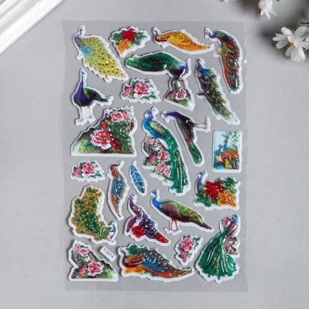 Plastic sticker volumetric "flamingos/peacocks" mix 28x15 cm-1