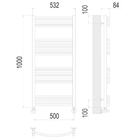Terminus water heated towel rail "Classic" P20, 500x800 mm, lower connection, chrome-2