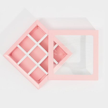 Box for sweets, confectionery packaging, 9 cells, “pink” 14.5 x 14.5 x 3.5 cm-3