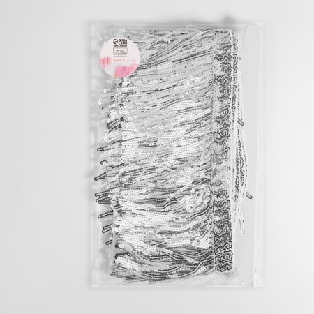 Braid with sequins "fringe", d = 3 mm, 10 cm, 4.5 ± 0.5 m, silver color-2