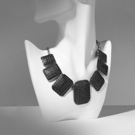 Necklace "India" rectangles, color black silver, 30 cm-2