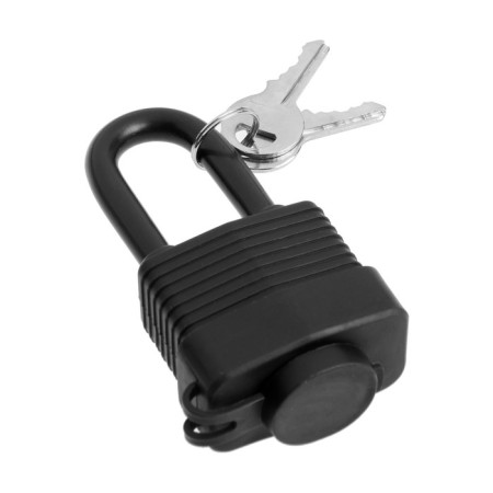 Lockland hinged lock, 40 mm, moisture -proof, long puff, 2 keys, black color