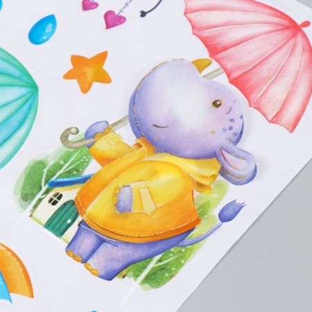 Plastic sticker multilayer "animals with umbrellas" 50x35 cm-1