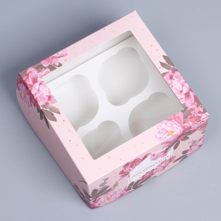 Capley box, confectionery packaging with a window, 4 cells "Flowers", 16 x 16 x 10 cm-1