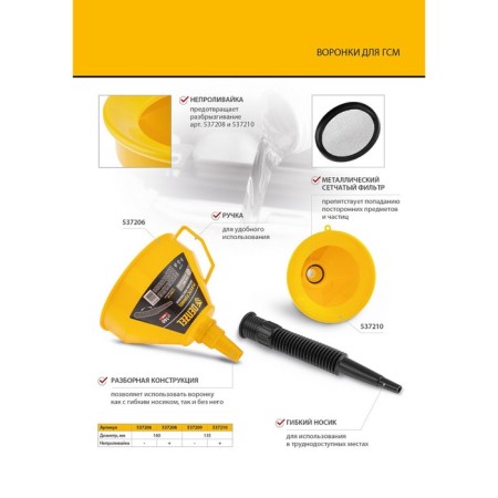 Plastic funnel Denzel, 135 mm with a metal sieve, a flexible tip and a non -pierce 9880-11