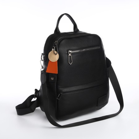 City backpack on lightning, from artificial leather, black color-1