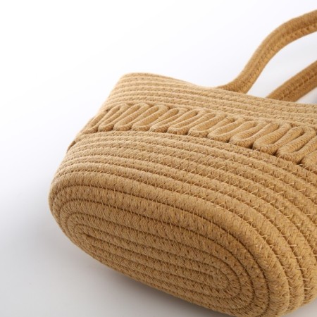 Female wicker bag without fastening, beige color-4