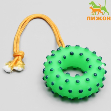 Toy squeezing "Ring on a rope" for dogs, 10 cm, green
