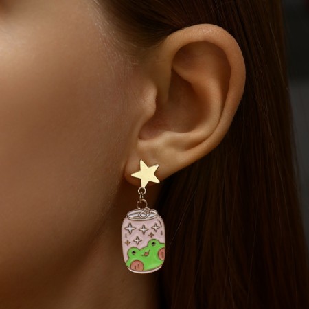 Emall earrings "frogs" magic, green color in gold-4