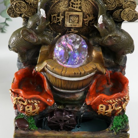 Table fountain with backlight "Two elephants with a Chinese coin" 12x15x21 cm-4