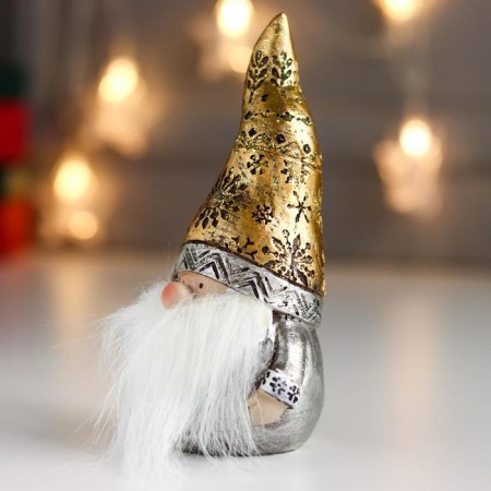 Polystone souvenir "Grandfather Frost in a gold cap, with a gift" 14.5x7x8.5 cm-2