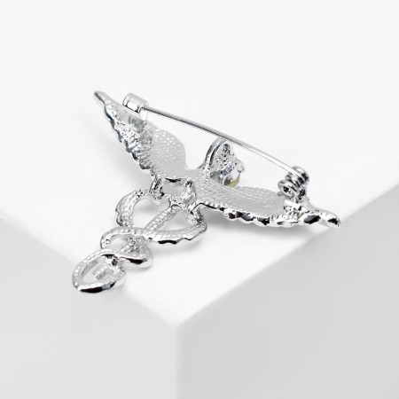 Brooch "Kaduza" with Strazina, white color in silver-1
