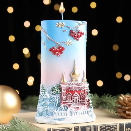 Candle - cylinder "Winter Rowal", 9.5x4x15.5 cm