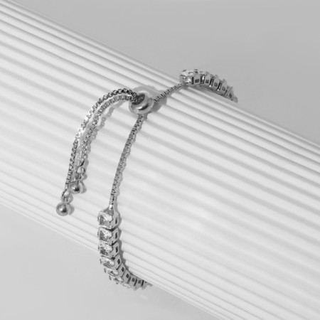 Bracelet with rhinestones "shine" on a puff, white color in silver-5