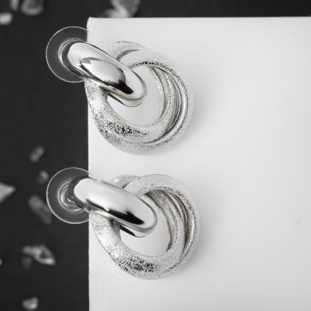 Earrings Metal "FUCHE" circles of weaving, color silver-1
