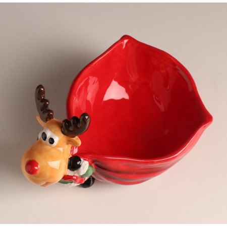 Ceramics stand "Elk in a green fur coat with a large red bag" 12.5x19.1x13.1 cm-4