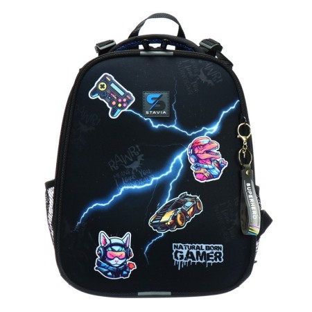 School backpack 38 x 30 x 16 cm, ergonomic back, Stavia "Gamer", black-2