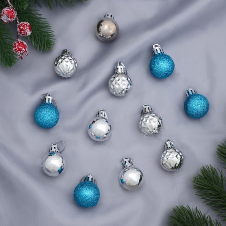 Set of balls plastic D-2.5 cm, 12 pcs "Alliance" silver, blue
