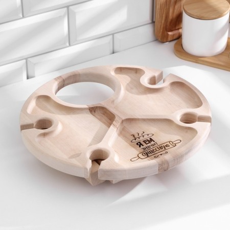 Table - a tray with a menage and folding legs "I eat, then I exist" d = 30x2.8 cm, birch-3