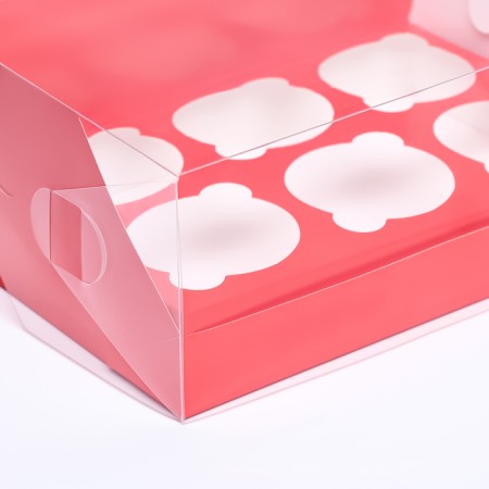 Confectionery folding box for 6 cupcakes 23.5 x 16 x 10, red-2