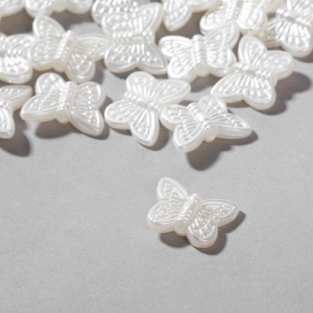 Plastic beads "butterflies", set 50 pcs., 1.5 × 1.2 × 0.8 cm, white color-1