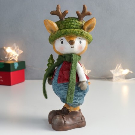 Souvenir Polystone "Olenien in a green hat with a Christmas tree" 8.5x8x18.3 cm