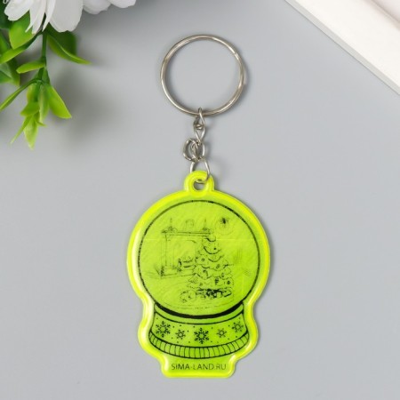 A keychain plastic reflective "snowball with a Christmas tree by the fireplace" 5.5x3.8 cm-2