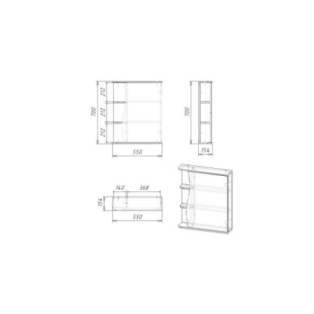 Bathroom mirror "Tura 5501", with three shelves, 55 x 15.4 x 70 cm-3