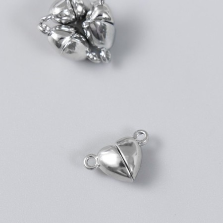 Magnetic metal lock "heart" silver 2 pcs 1.2x1.2 cm