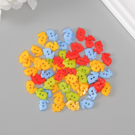 Buttons plastic for creativity 2 punctures "Color Bunnies" set 60 pcs 1.3x1.7 cm