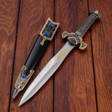 Dagger, chrome blade, black cover with stones, 36 cm