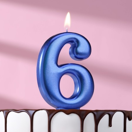 Candle for the Cake "European Giant", a number 6, 7 cm, blue metallic