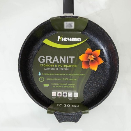 Granite Star pan, d = 30 cm, plastic handle, anti -stick coating, black color-5