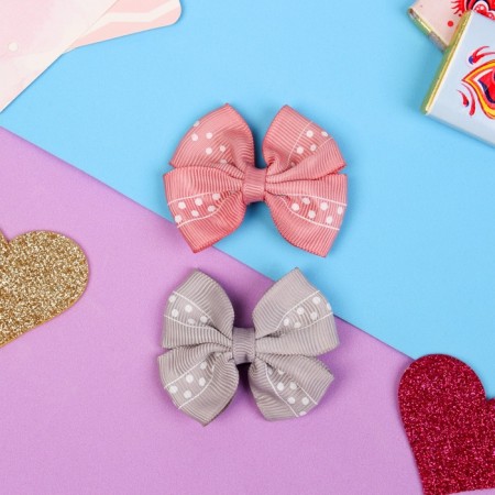 Hair clip "Bow" strip in polka dots, 5.5 cm, gray and pink